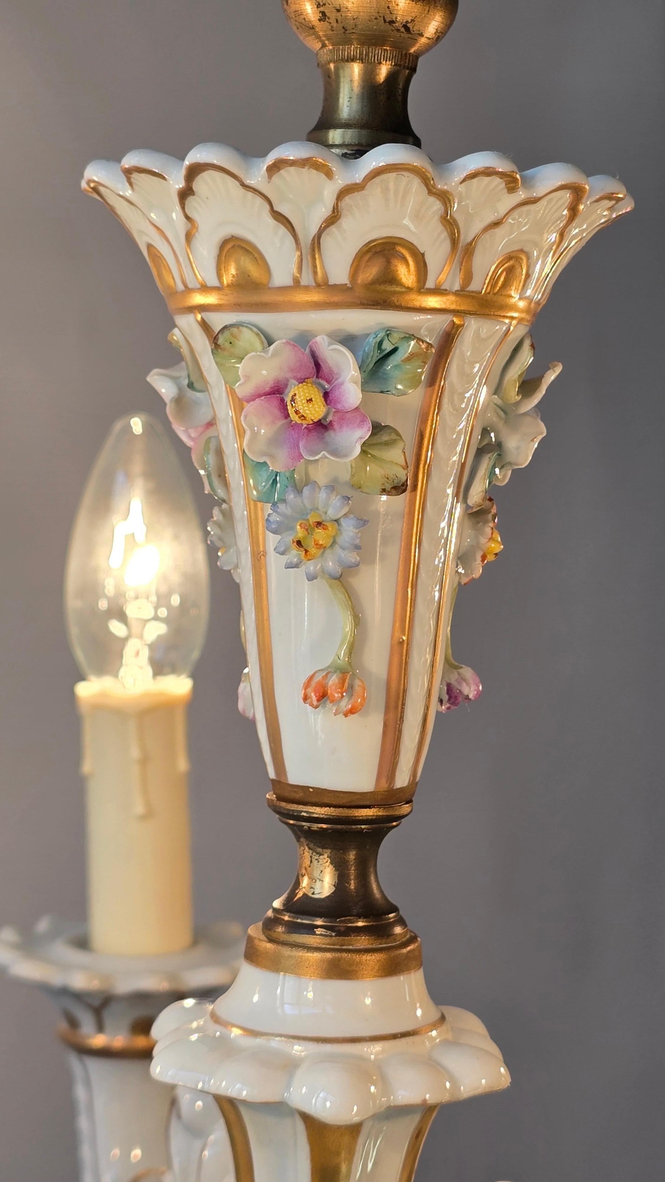 Baroque Porcelain Flower Chandelier or Candelabra, Italy For Sale 7
