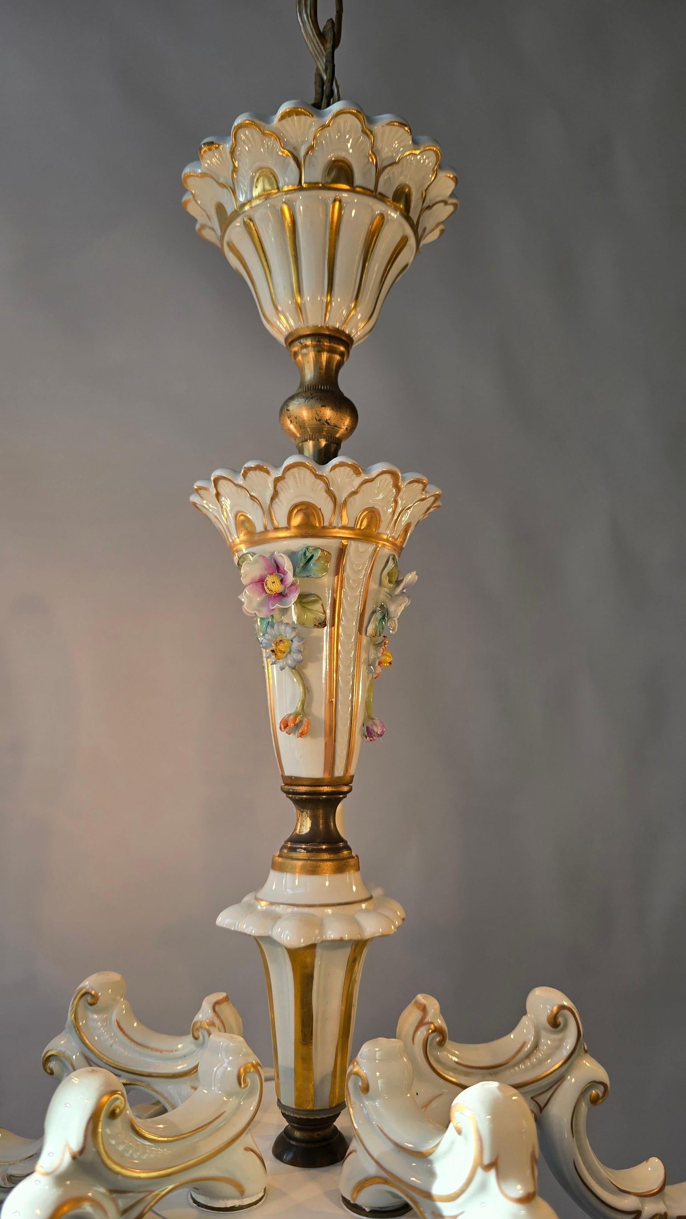 Baroque Porcelain Flower Chandelier or Candelabra, Italy For Sale 8