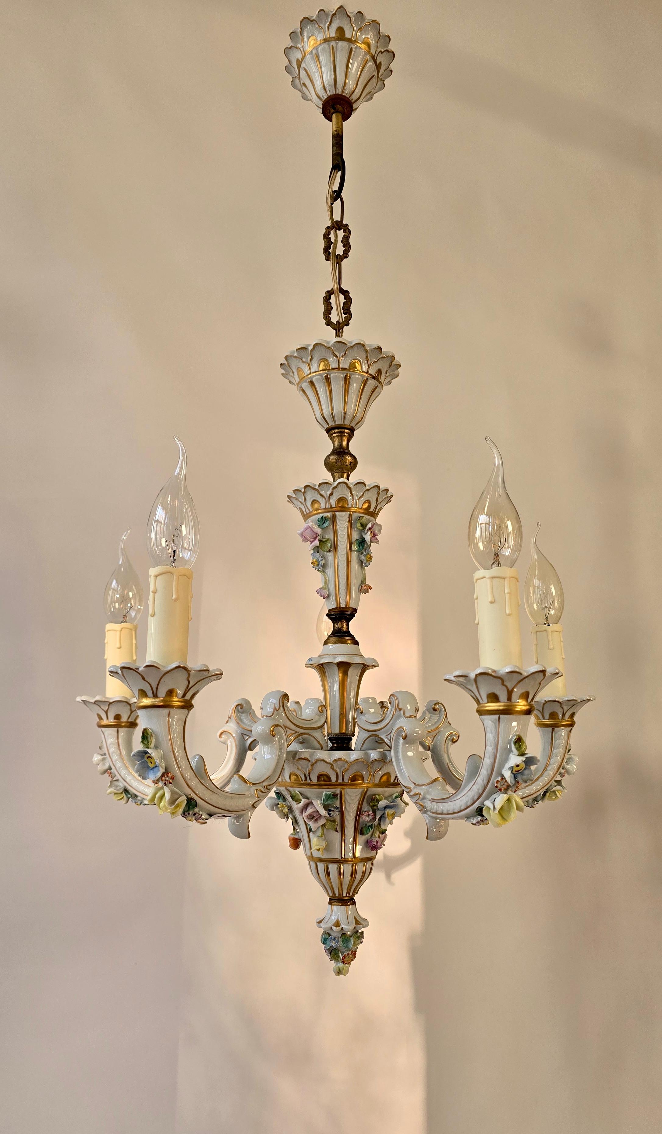 Baroque Porcelain Flower Chandelier or Candelabra, Italy For Sale 1