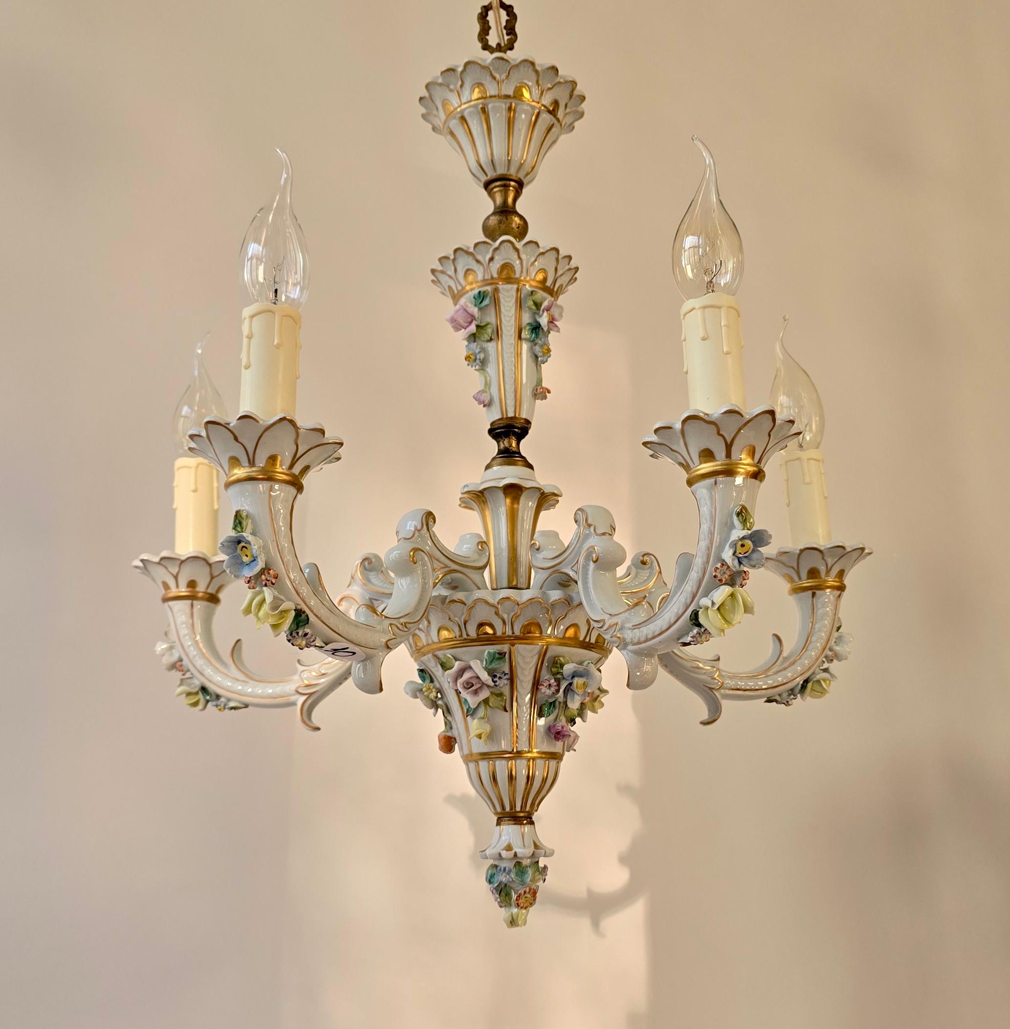 Baroque Porcelain Flower Chandelier or Candelabra, Italy For Sale 2