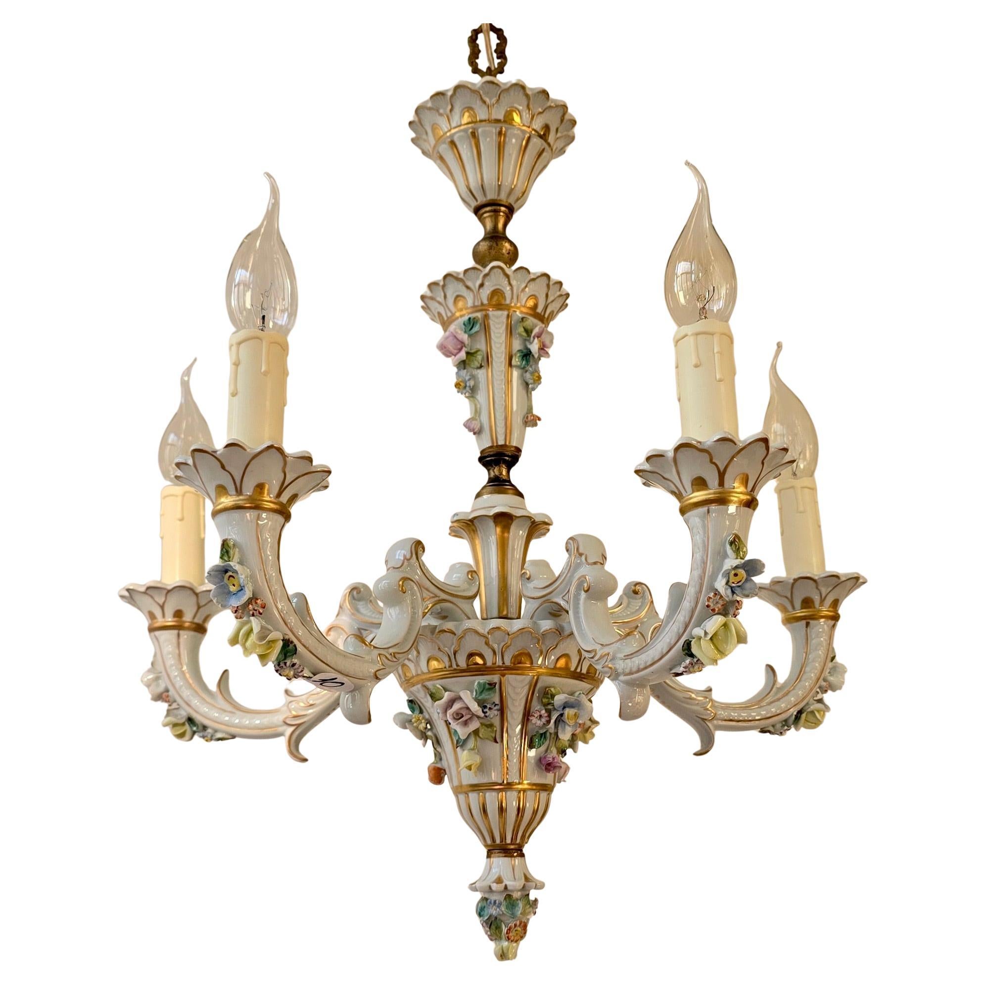 Baroque Porcelain Flower Chandelier or Candelabra, Italy For Sale