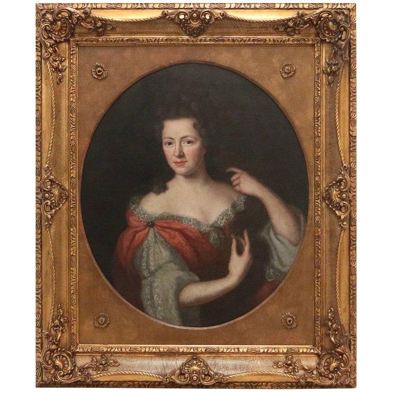 18th Century and Earlier Baroque Portrait of an English Lady from the 18th Century in Gilded Frame
