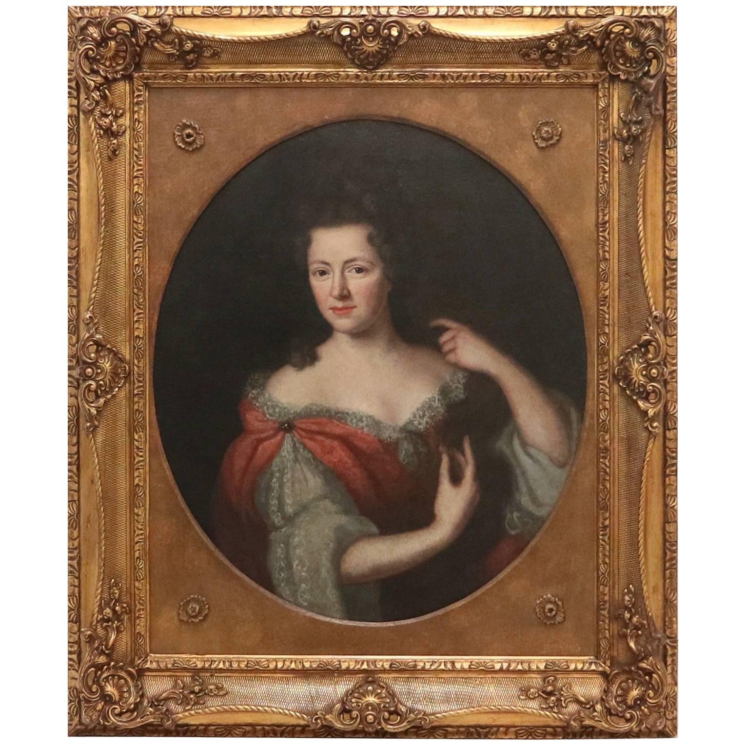 Baroque Portrait of an English Lady from the 18th Century in Gilded Frame