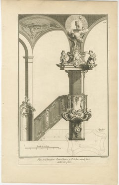 Baroque Pulpit Elevation with Ornate Archway and Balustrade Engraved, ca.1740