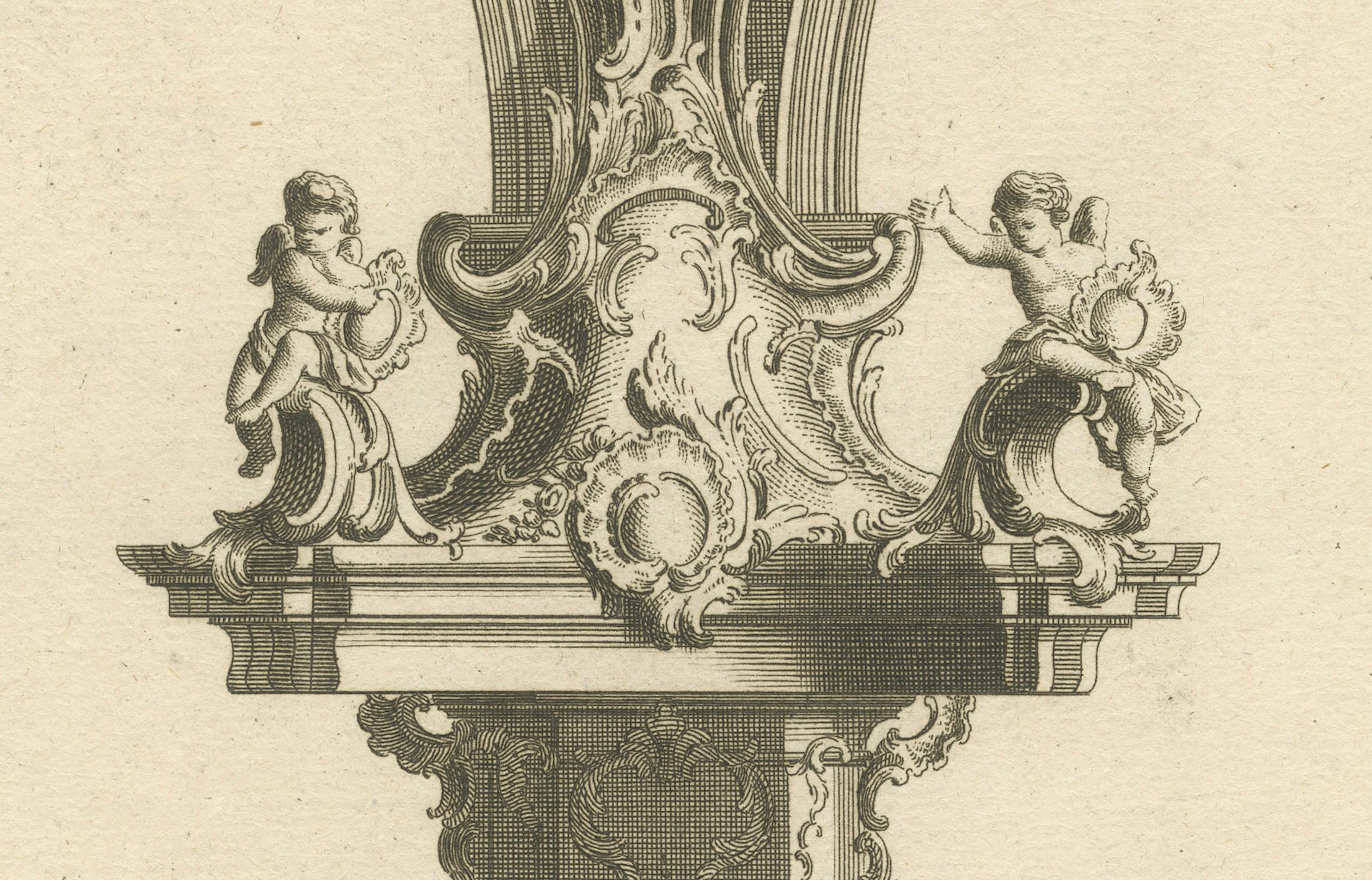 Mid-18th Century Baroque Pulpit Elevation with Ornate Archway and Balustrade Engraved, ca.1740 For Sale