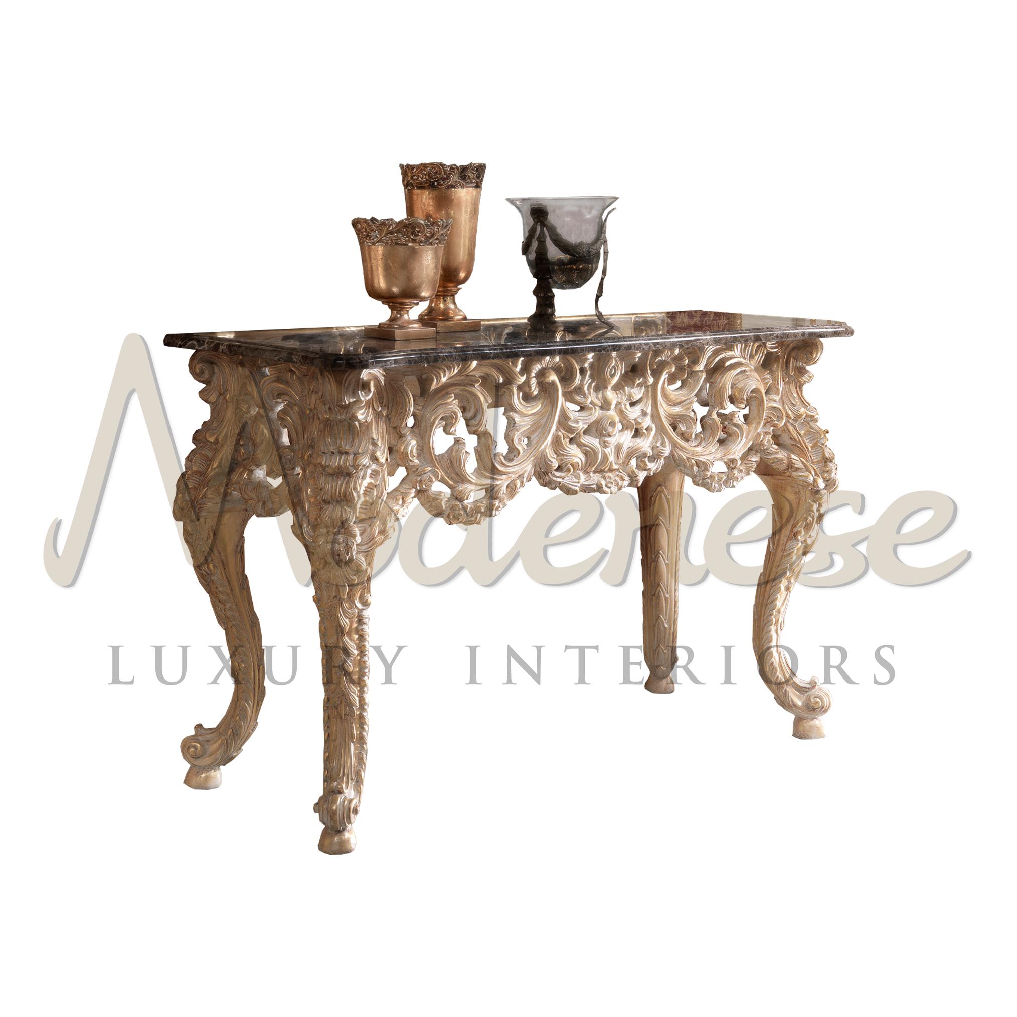 Italian Baroque Rectangular Console in Ivory Lacquered Finish and Handmade Carvings For Sale