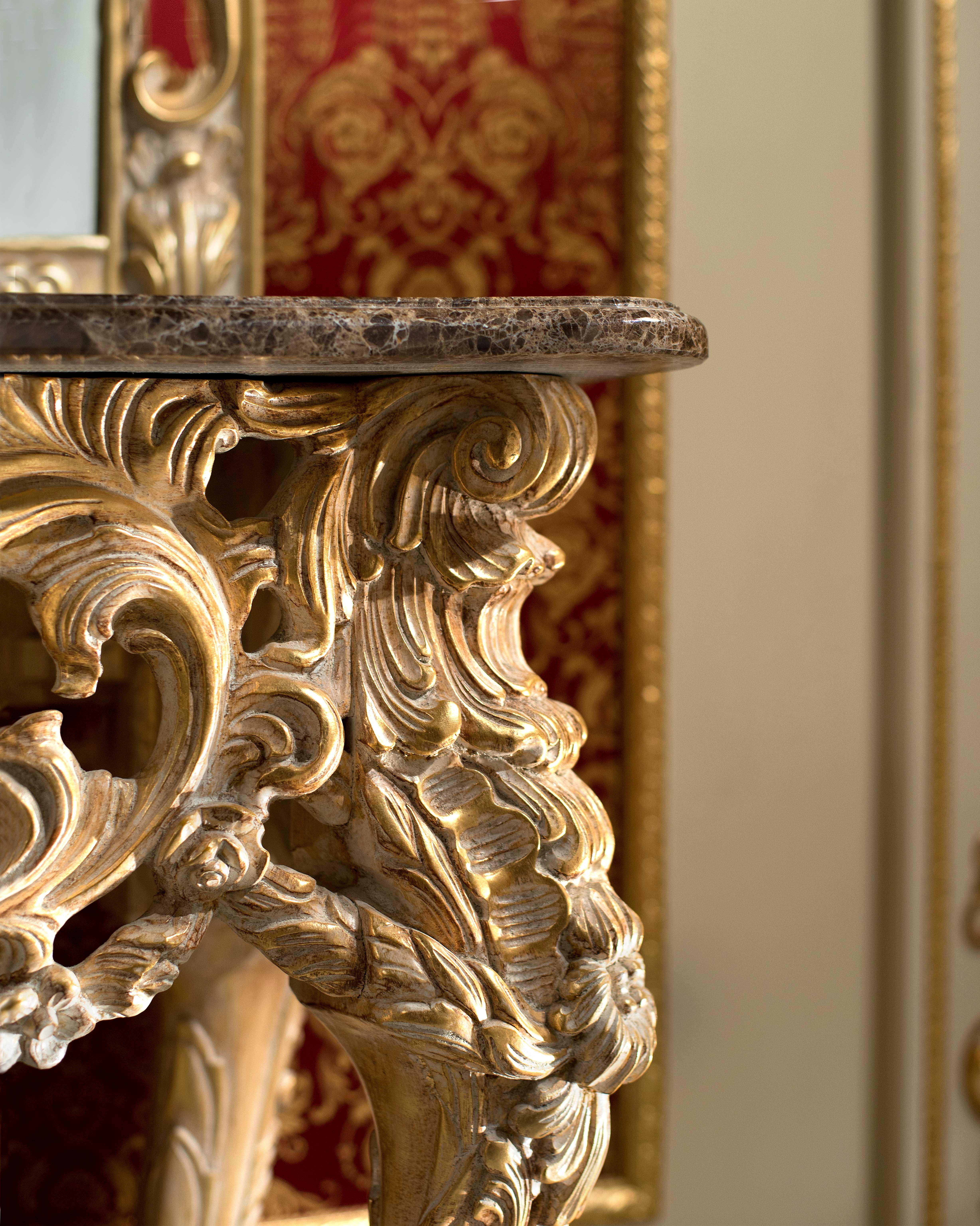 Baroque Rectangular Console in Ivory Lacquered Finish and Handmade Carvings For Sale 1