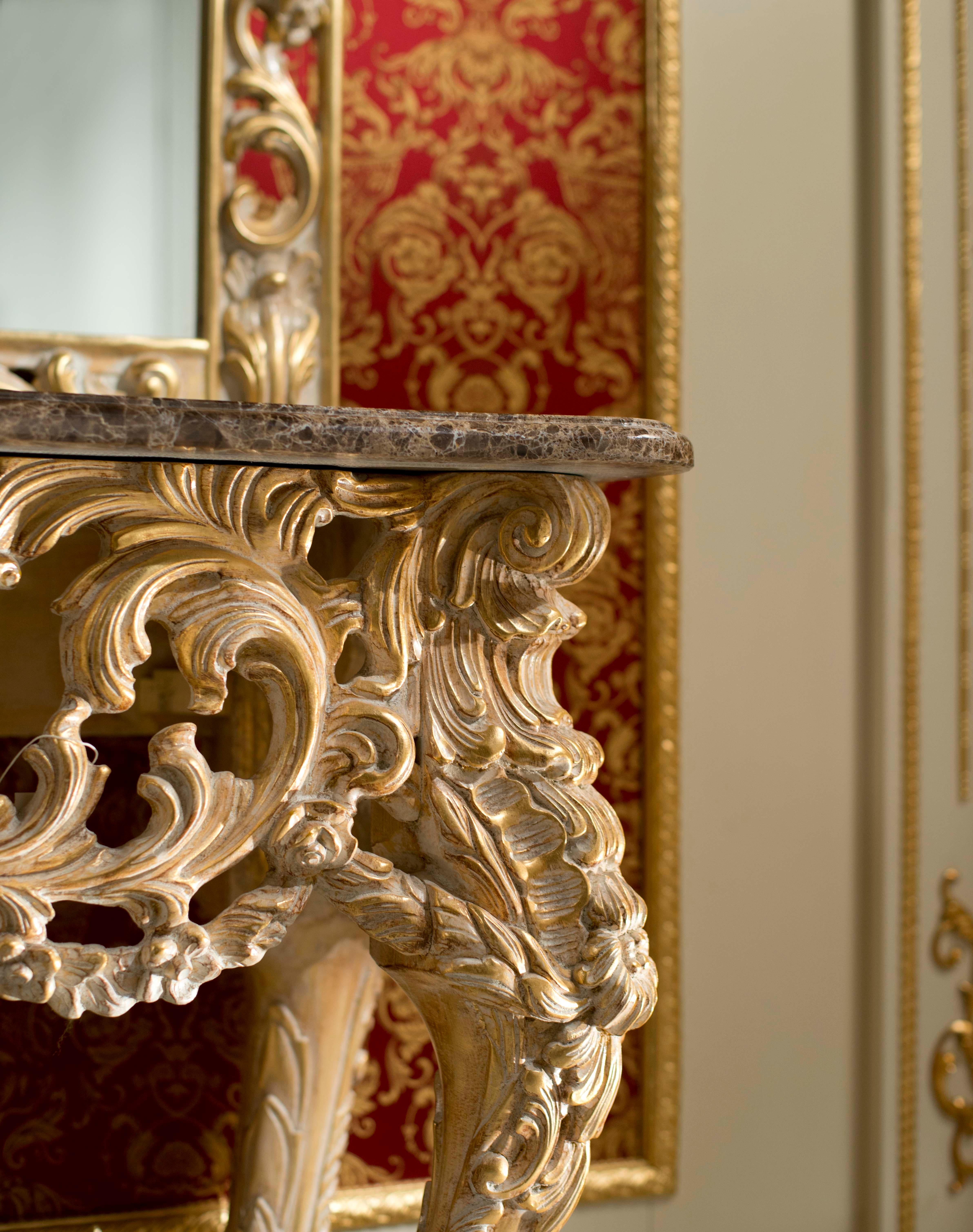 Baroque Rectangular Console in Ivory Lacquered Finish and Handmade Carvings For Sale 2