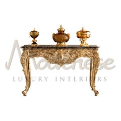 Baroque Rectangular Console in Natural Wood Finish and Handmade Carvings
