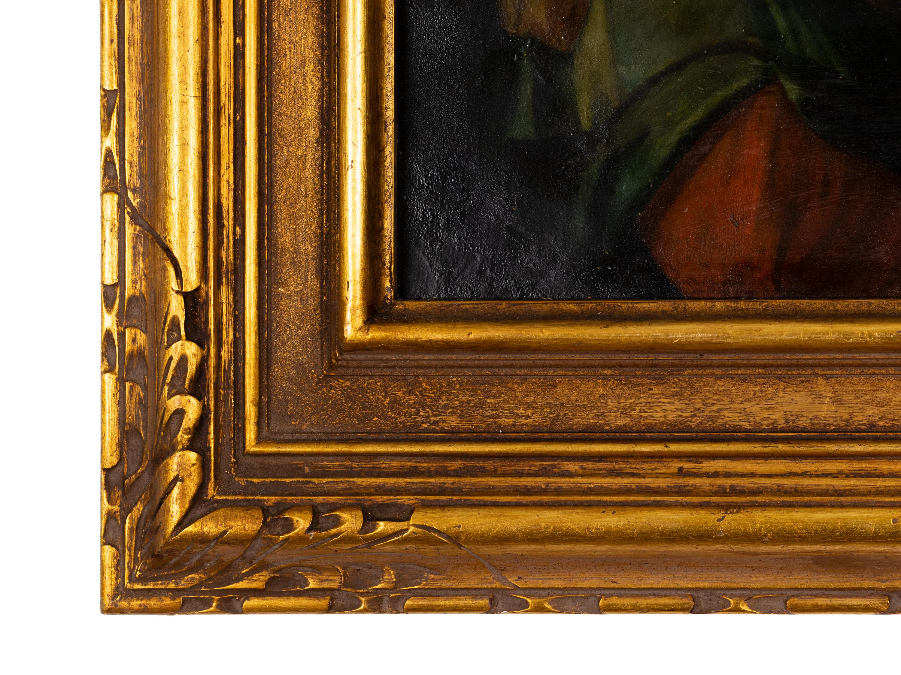 Oiled Baroque Religious Painting Of Immaculate Conception, Gilt Frame, 17th Century For Sale