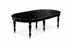Baroque Revival Black Lacquer Extending Dining Table with Brass Castors