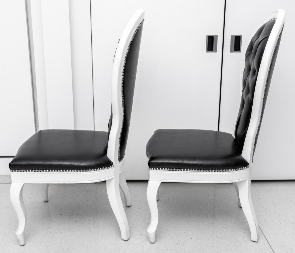 Modern Baroque Revival Black & White Side Chairs, Pair For Sale
