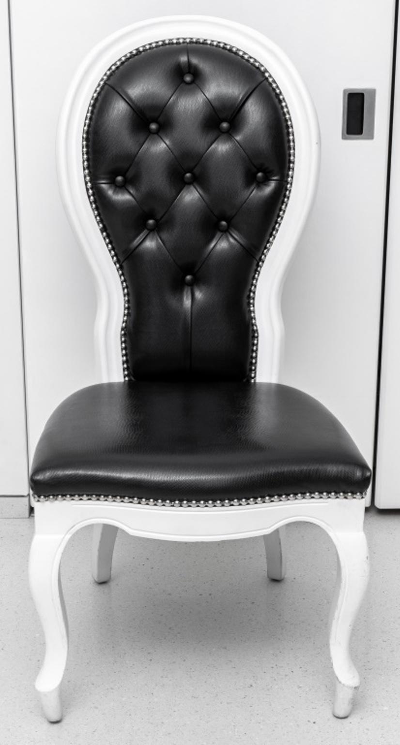 Contemporary Baroque Revival Black & White Side Chairs, Pair For Sale