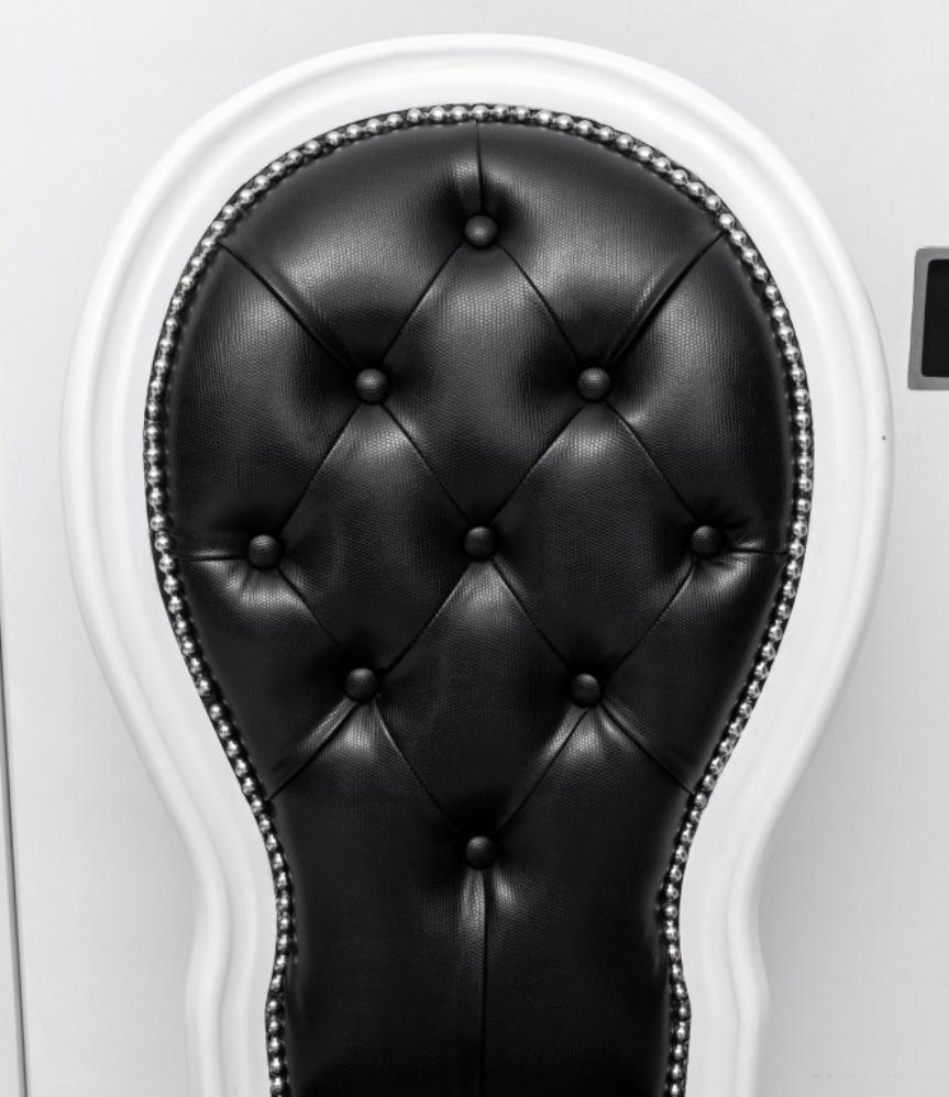 Faux Leather Baroque Revival Black & White Side Chairs, Pair For Sale
