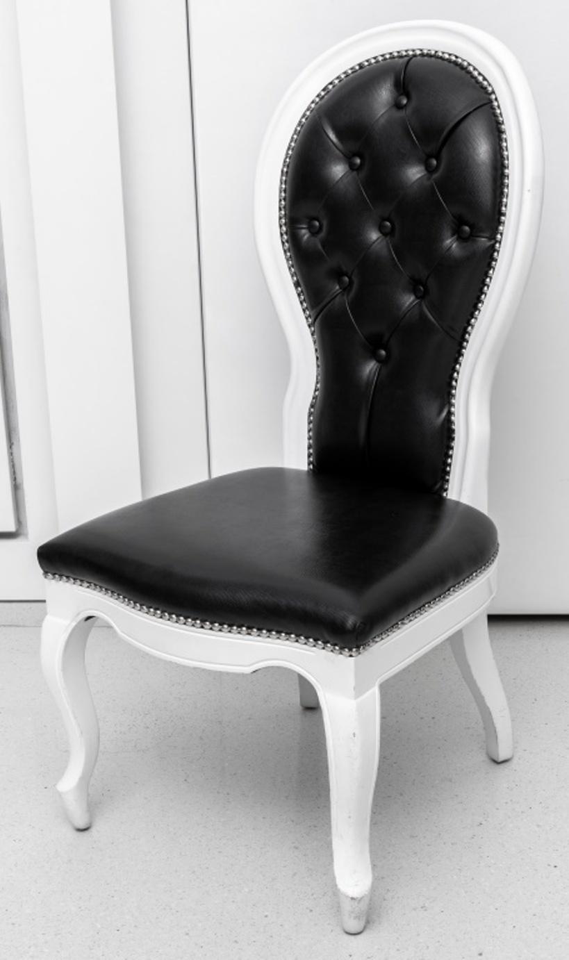 Baroque Revival Black & White Side Chairs, Pair For Sale 1