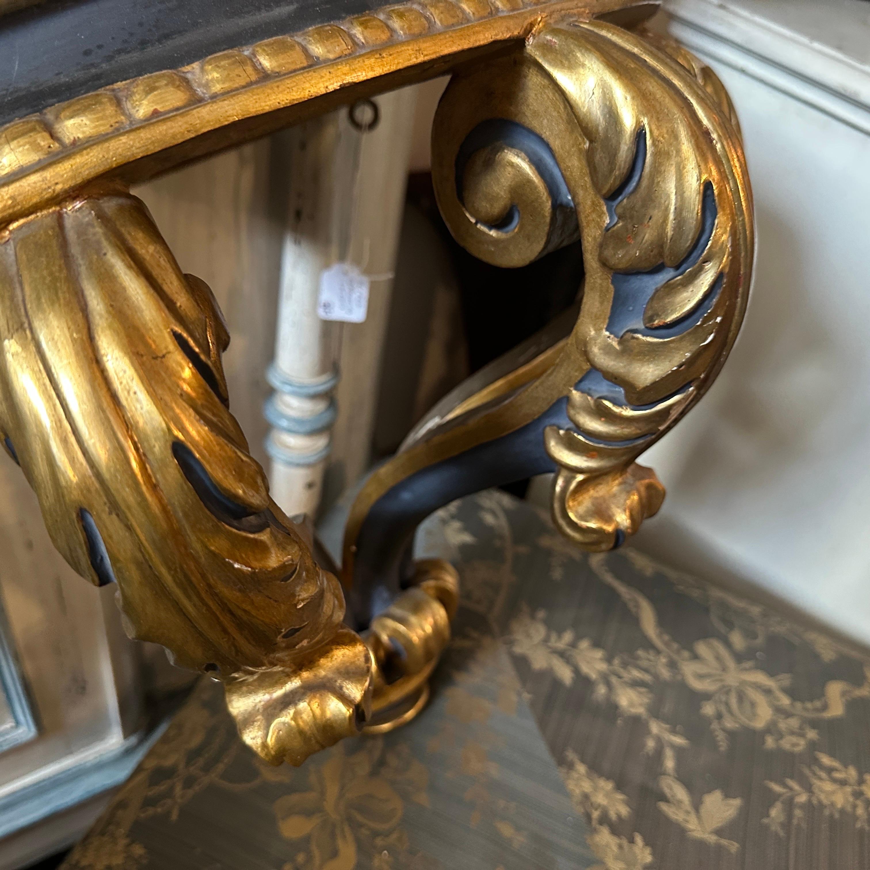 Baroque Revival Blue Lacquered and Gilded Wood Italian Corner Console Table For Sale 4