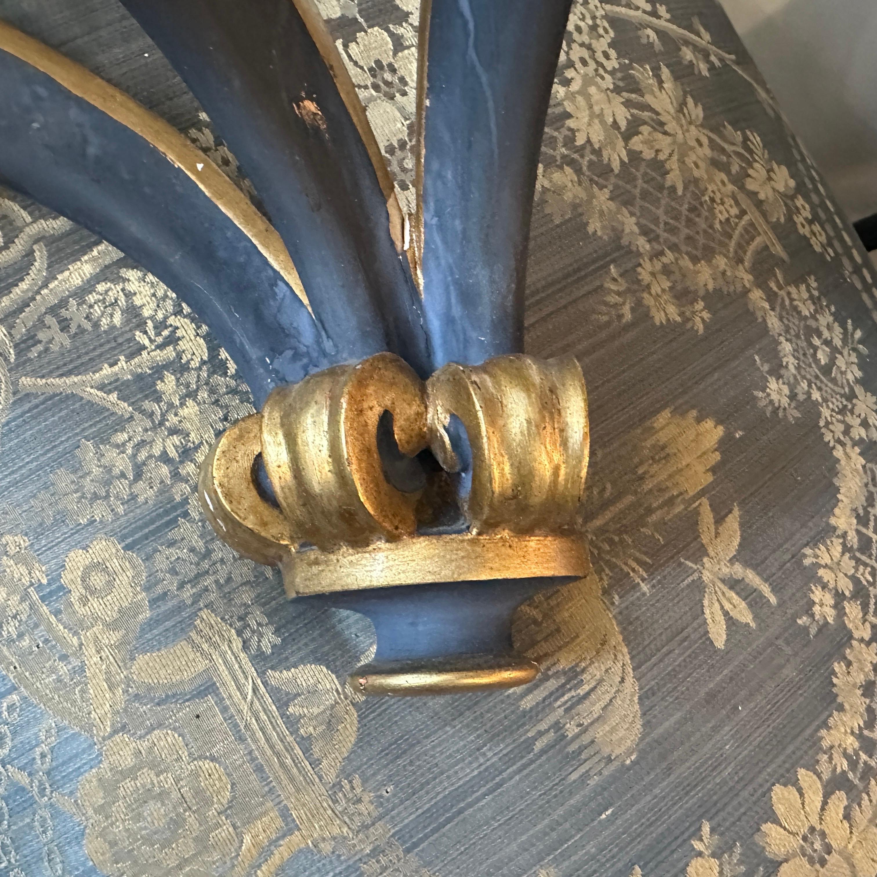 Baroque Revival Blue Lacquered and Gilded Wood Italian Corner Console Table For Sale 6