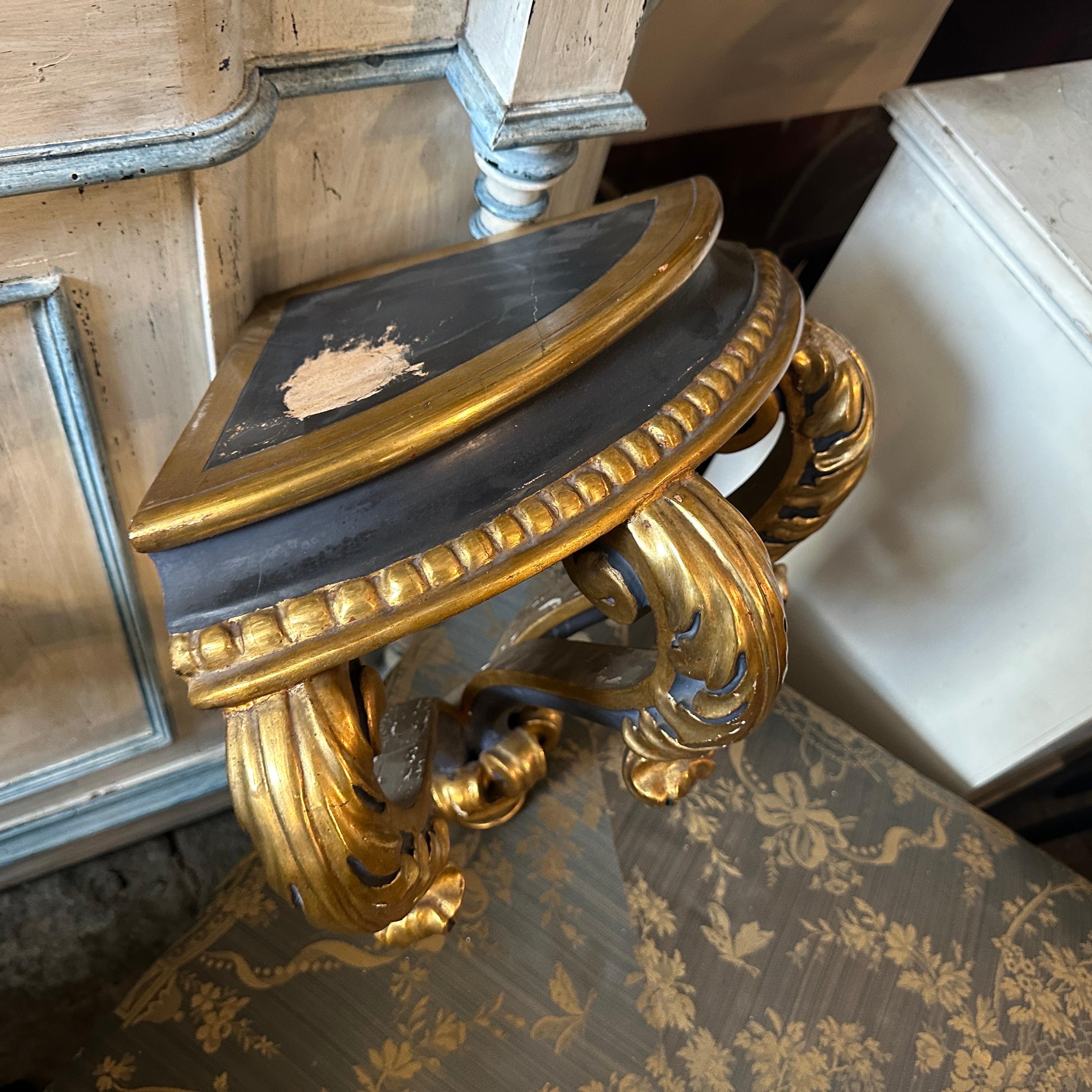 Baroque Revival Blue Lacquered and Gilded Wood Italian Corner Console Table For Sale 1