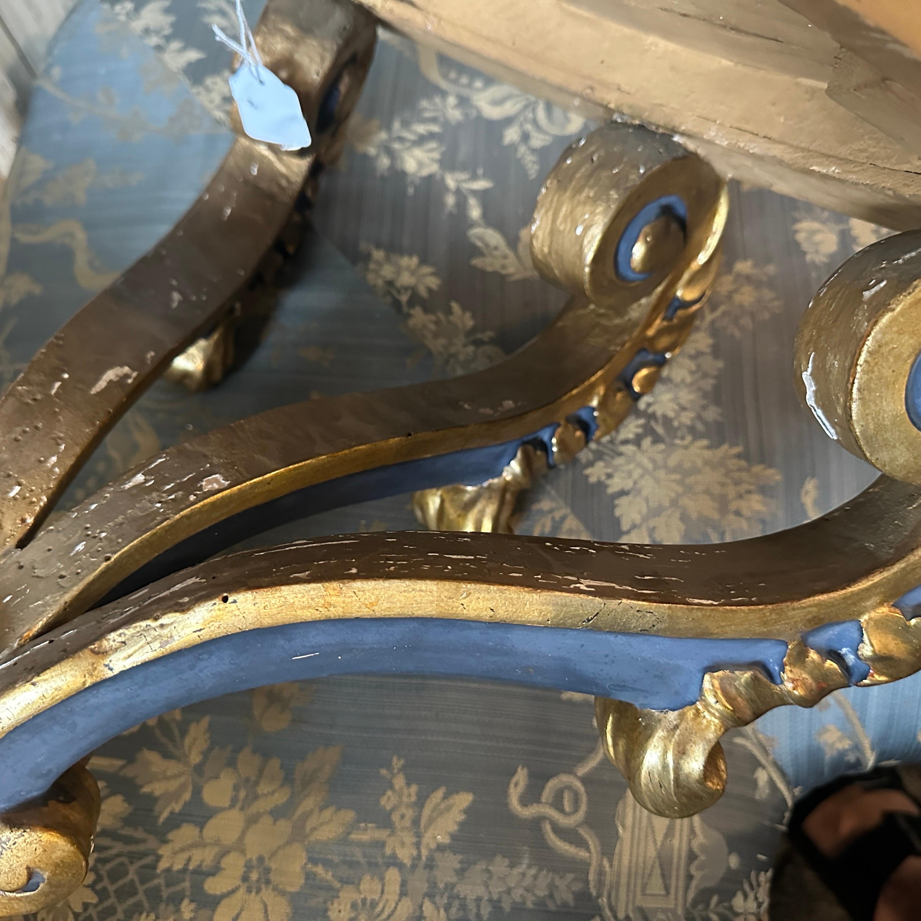 Baroque Revival Blue Lacquered and Gilded Wood Italian Corner Console Table For Sale 3