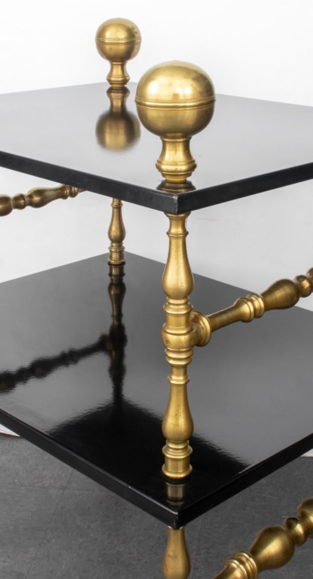 European Baroque Revival Brass Black Lacquer Etagere Table For Sale