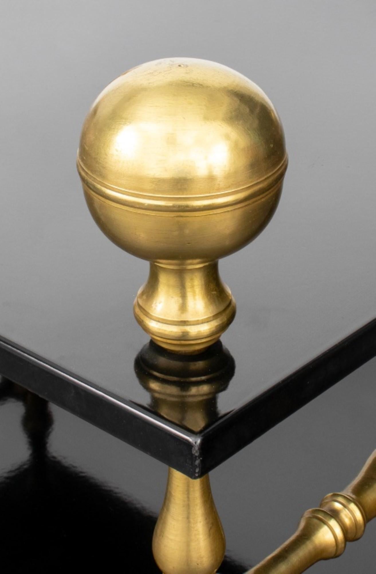 Baroque Revival Brass Black Lacquer Etagere Table In Good Condition For Sale In New York, NY