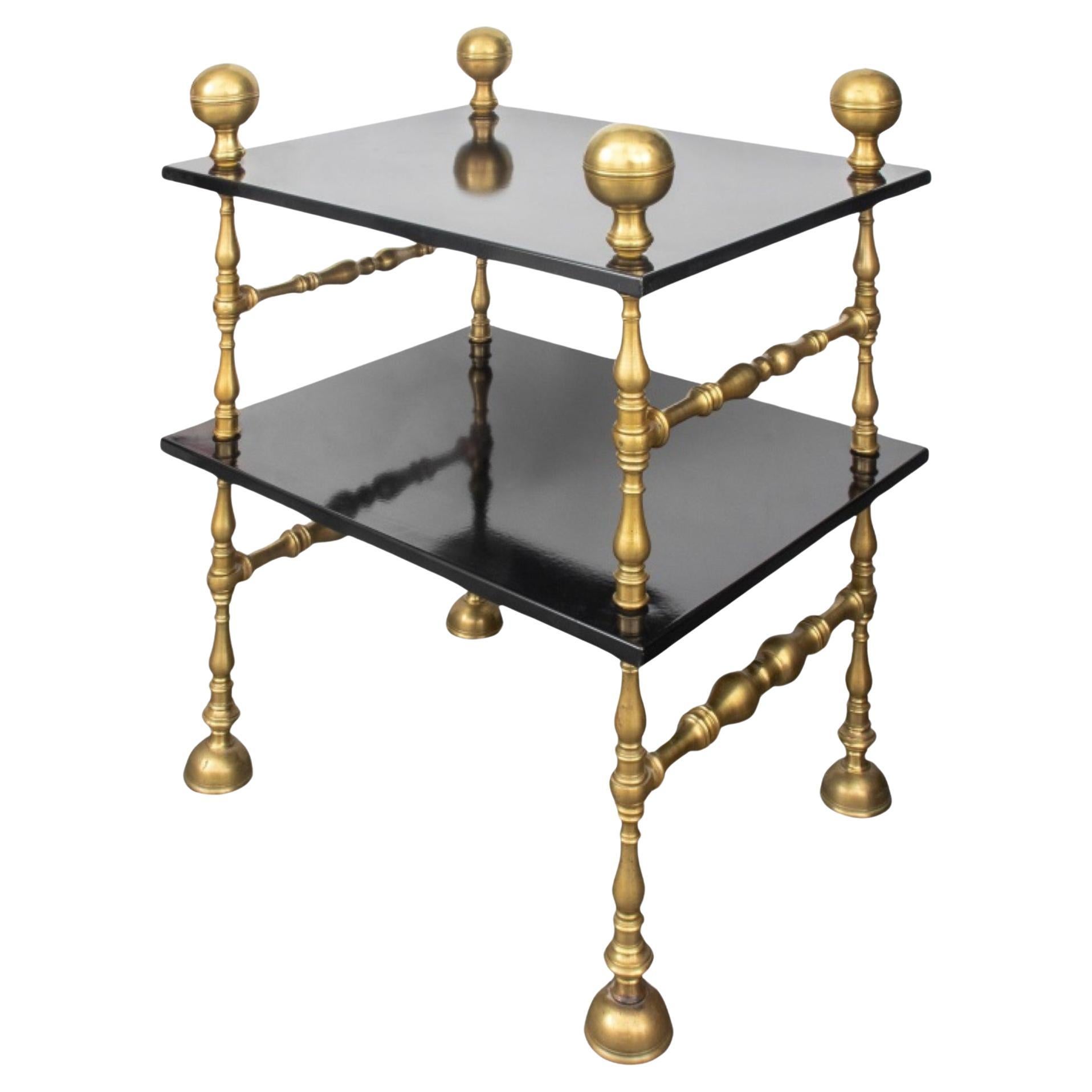 Baroque Revival Brass Black Lacquer Etagere Table