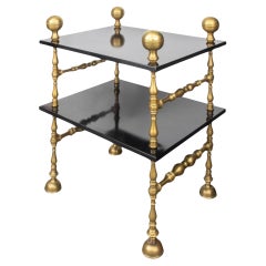 Baroque Revival Brass Black Lacquer Etagere Table