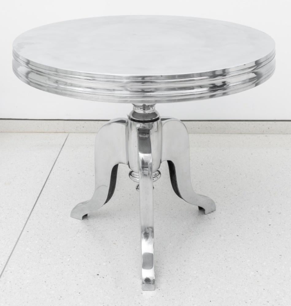 Baroque Revival chrome gueridon or end table raised on pedestal ending with three cabriole legs. 20