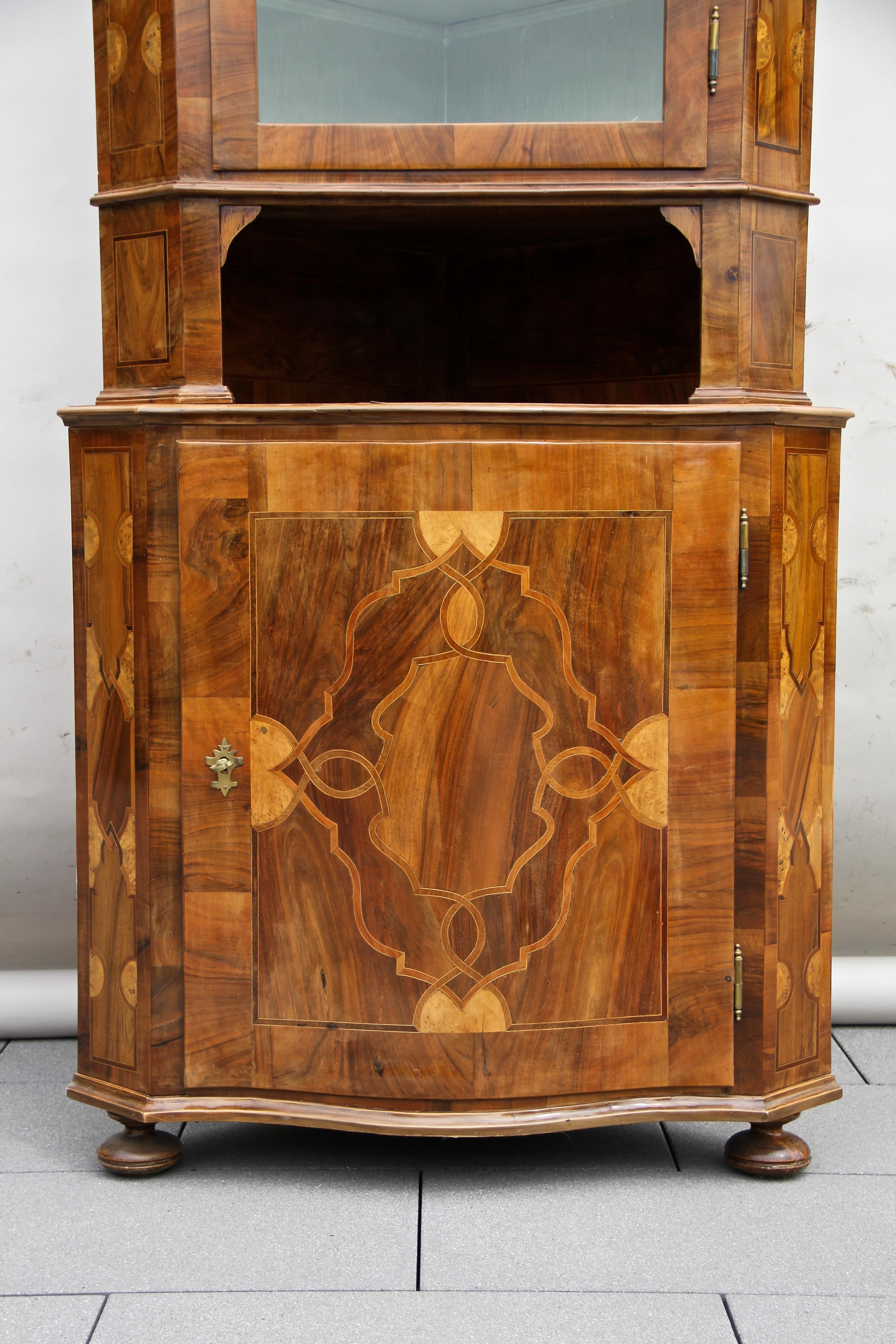 Nutwood Baroque Revival Corner Cabinet, Austria, circa 1890