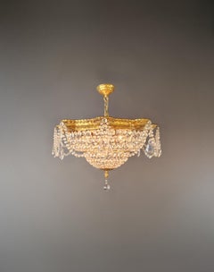 Barock Revival Kristall Kronleuchter Messing Korb Form restauriert Historismus