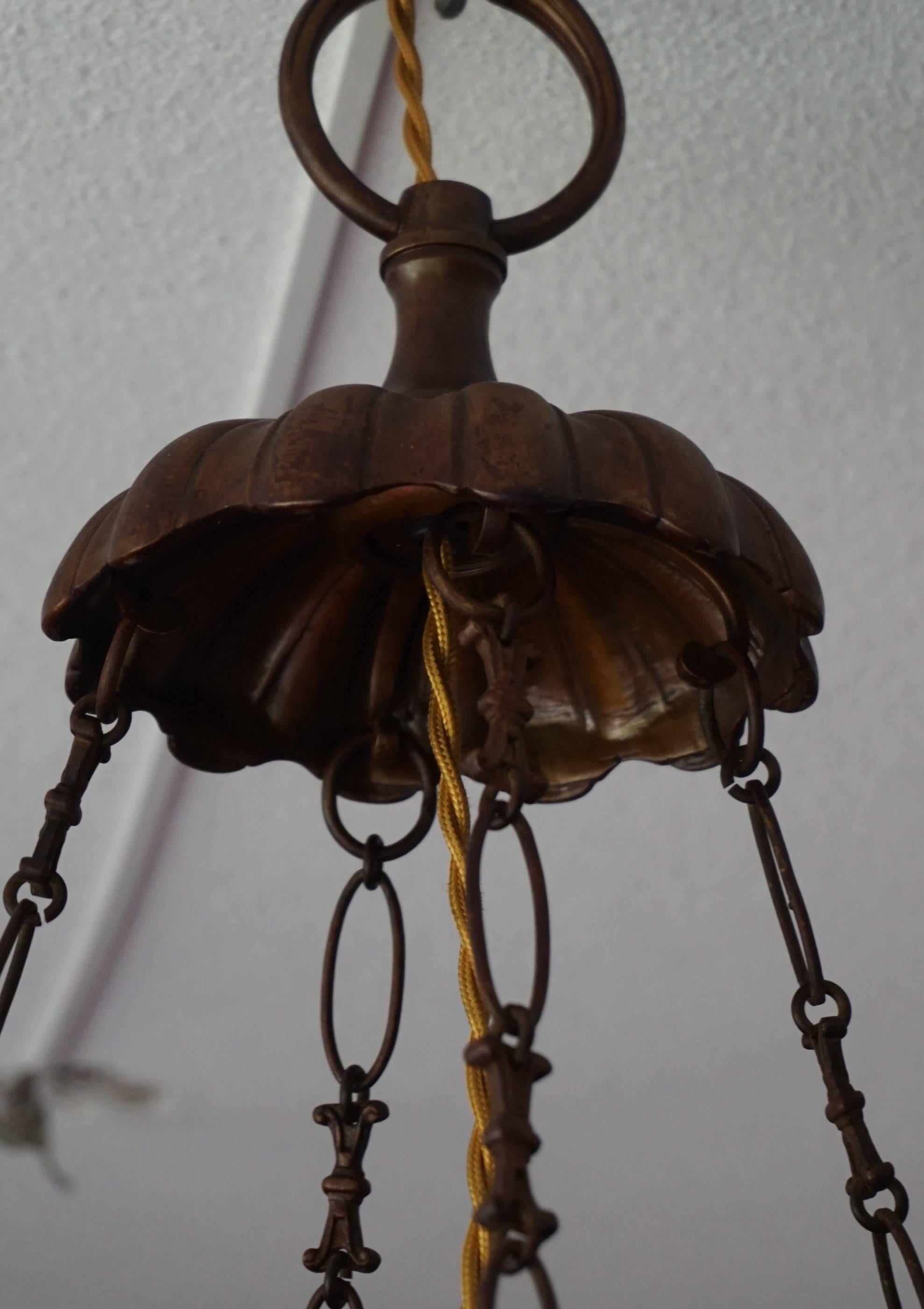 Baroque Revival Early 20th Century Bronze & Green Glass Lantern / Light Fixture 11