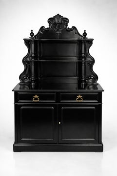 Baroque Revival French Saint Hubert Black Lacquer Cupboard, 19th Century
