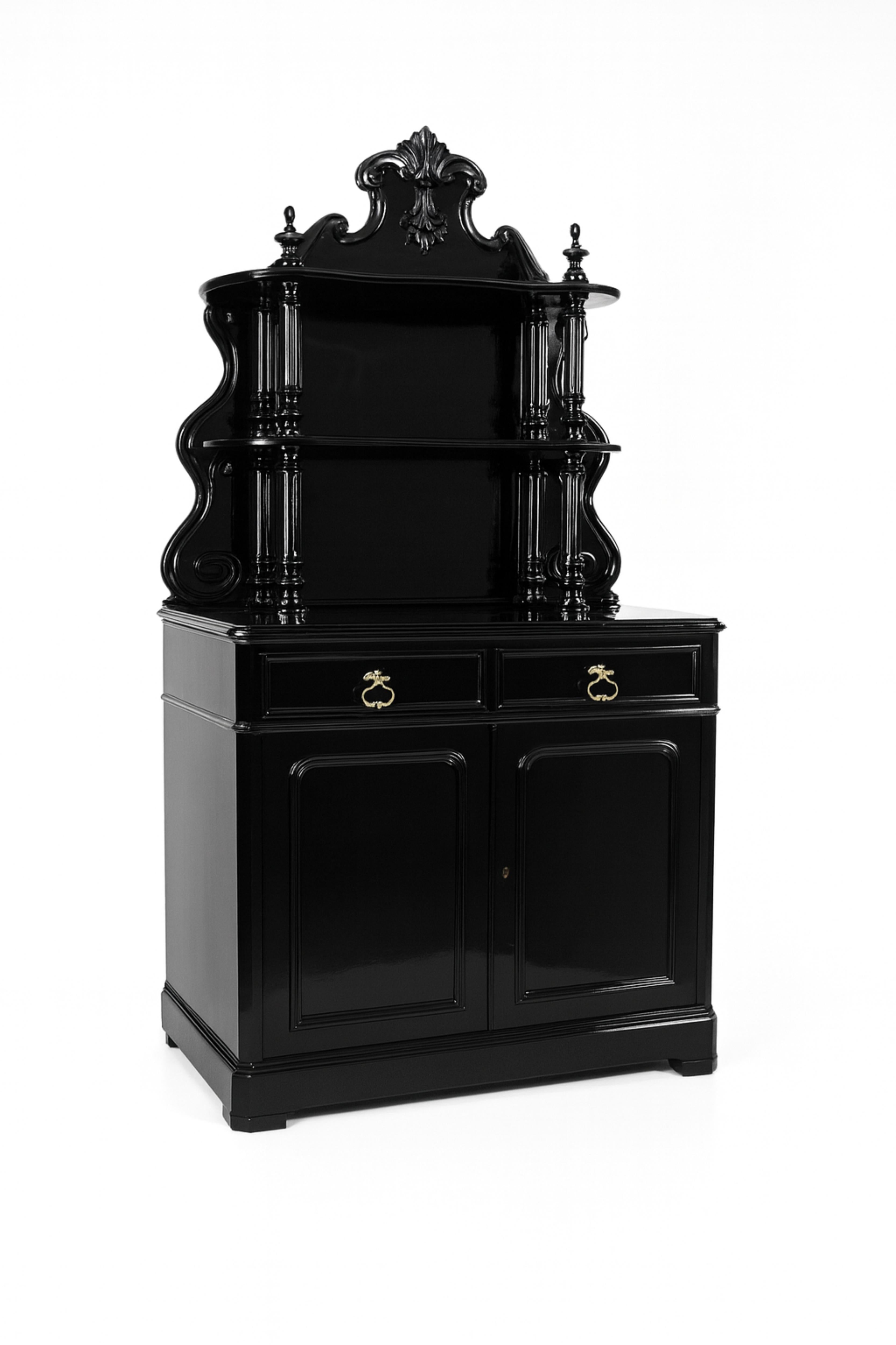 Neobarocco Credenza barocca francese Saint Hubert in lacca nera, XIX secolo in vendita