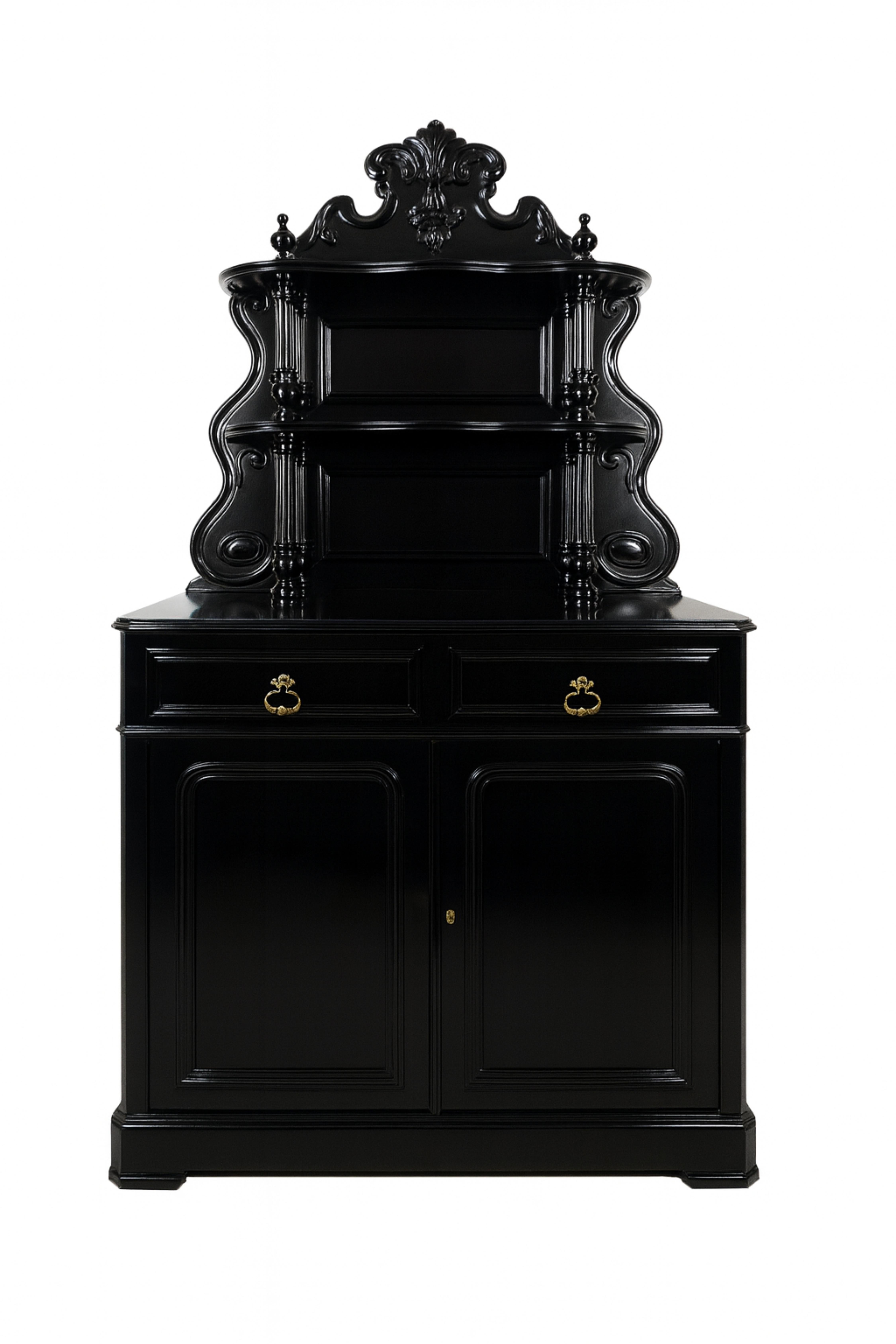 Francese Credenza barocca francese Saint Hubert in lacca nera, XIX secolo in vendita