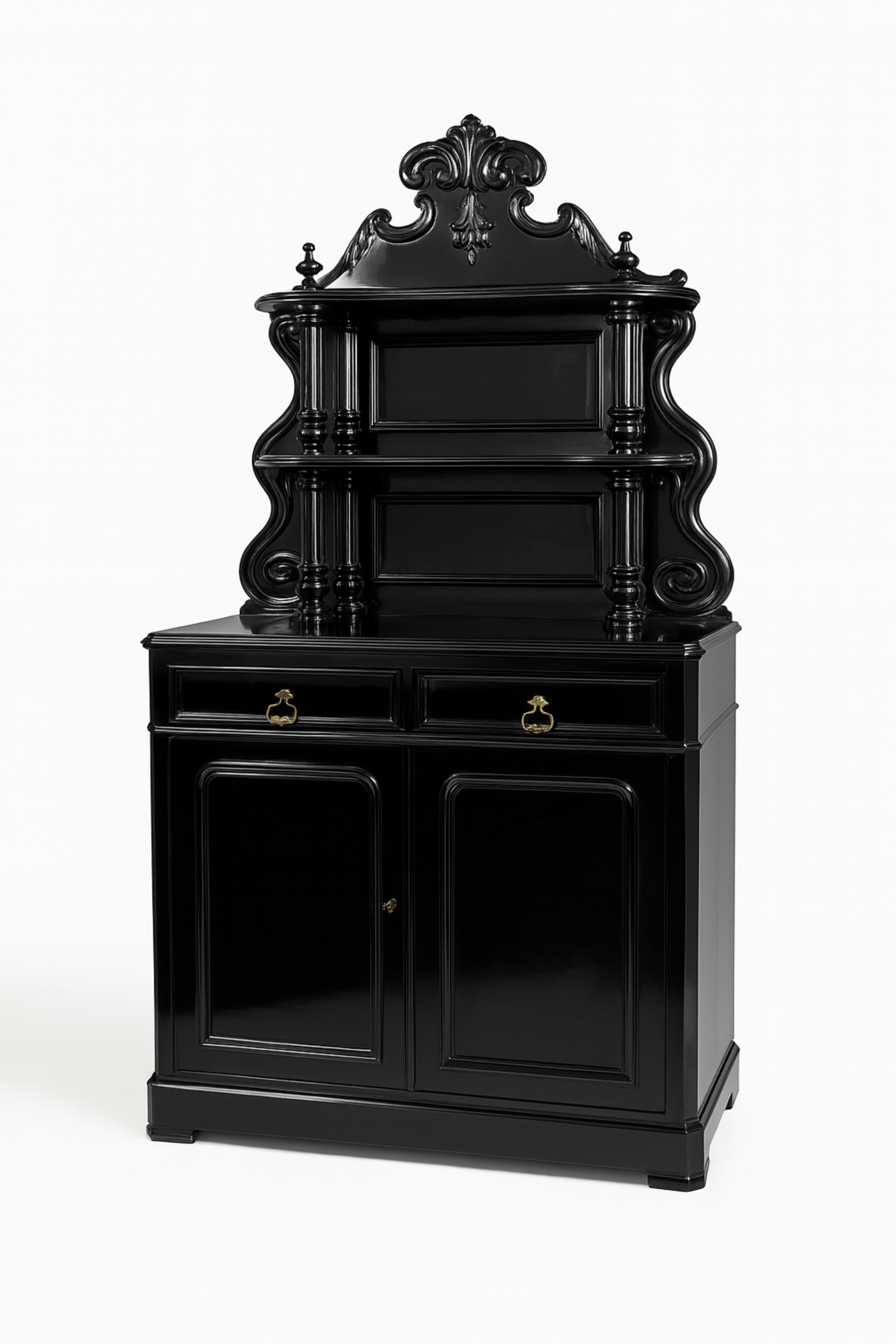 Credenza barocca francese Saint Hubert in lacca nera, XIX secolo In condizioni buone in vendita a Lisbon, PT