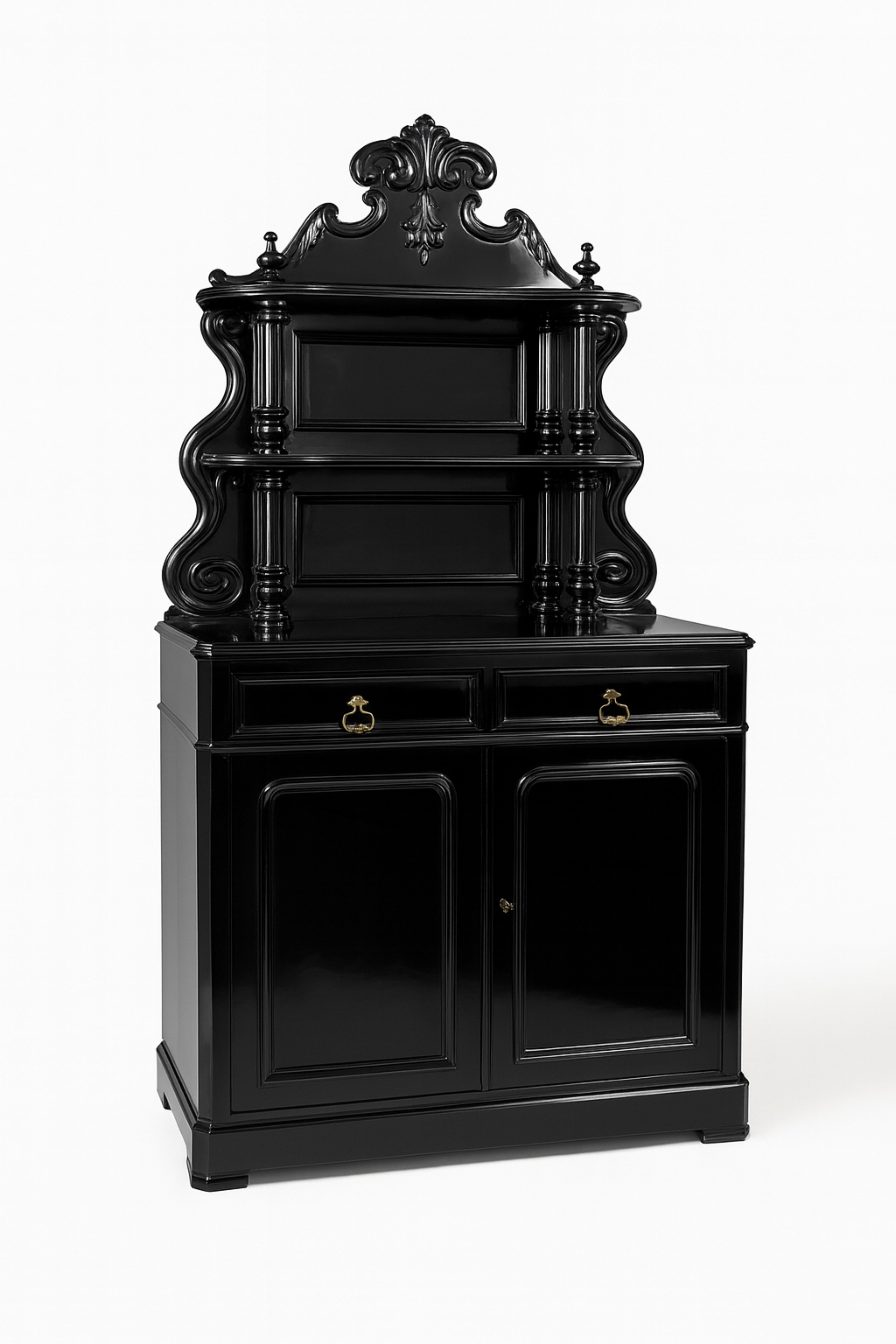 Ottone Credenza barocca francese Saint Hubert in lacca nera, XIX secolo in vendita