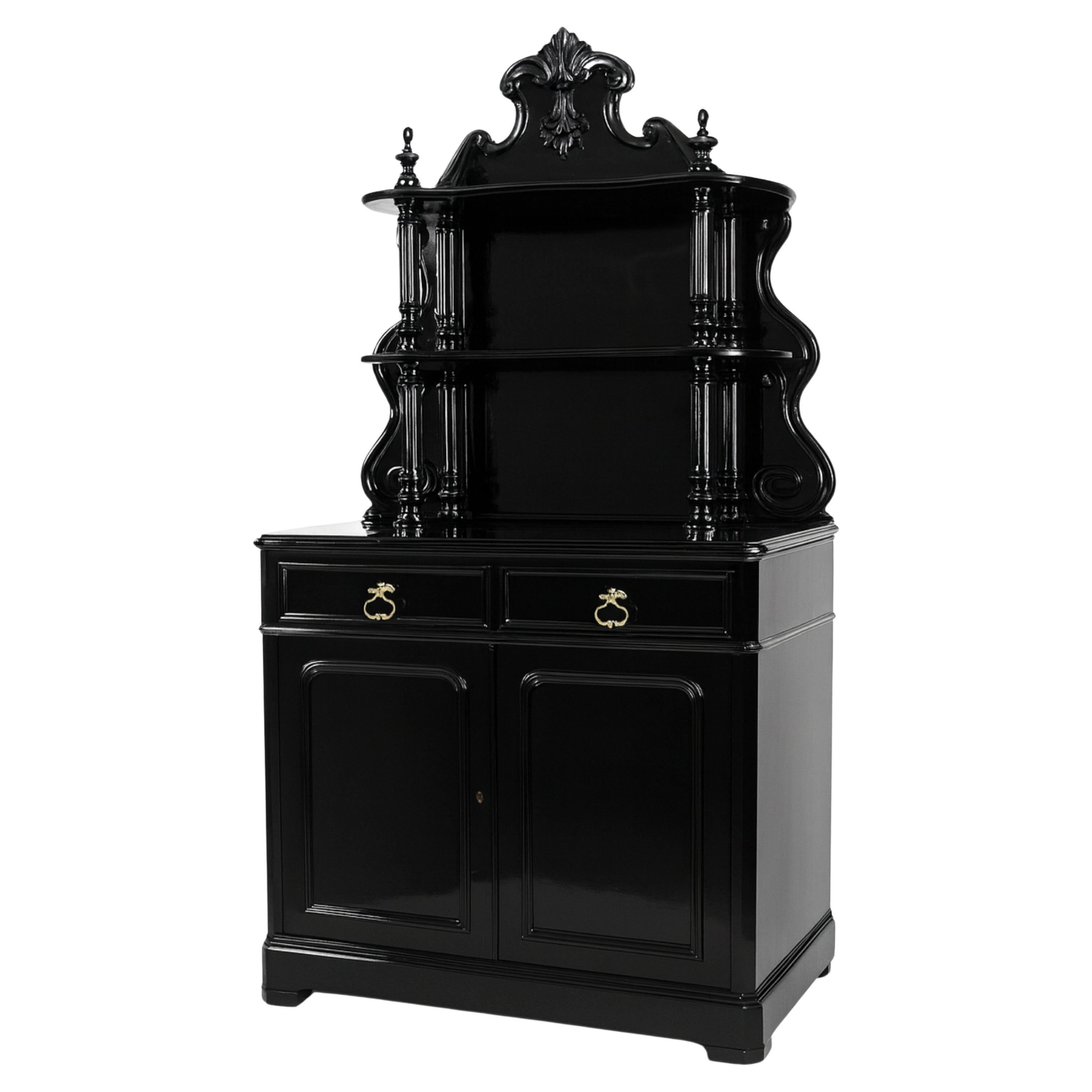 Credenza barocca francese Saint Hubert in lacca nera, XIX secolo