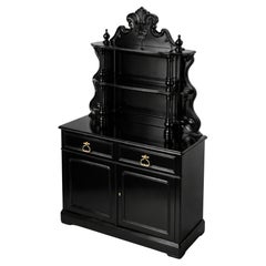 Baroque Revival French Saint Hubert Black Lacquer Cupboard, 19th Century