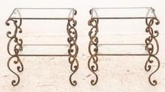 Baroque Revival Gilt Wrought Iron End Tables, Pair