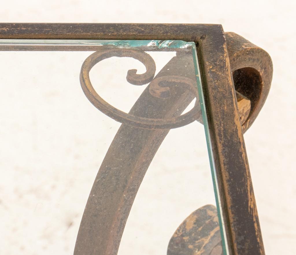 Glass Baroque Revival Gilt Wrought Iron End Tables, Pair