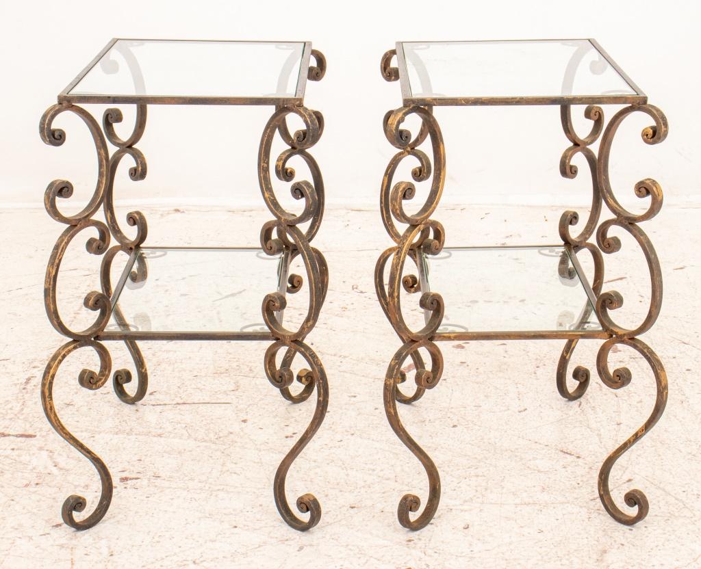 Baroque Revival Gilt Wrought Iron End Tables, Pair 1