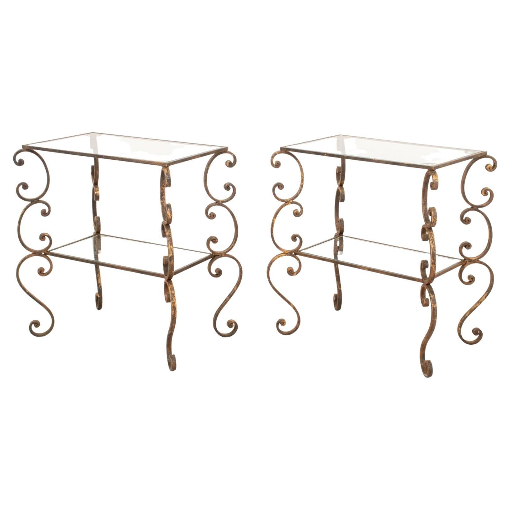 Baroque Revival Gilt Wrought Iron End Tables, Pair