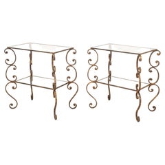 Baroque Revival Gilt Wrought Iron End Tables, Pair