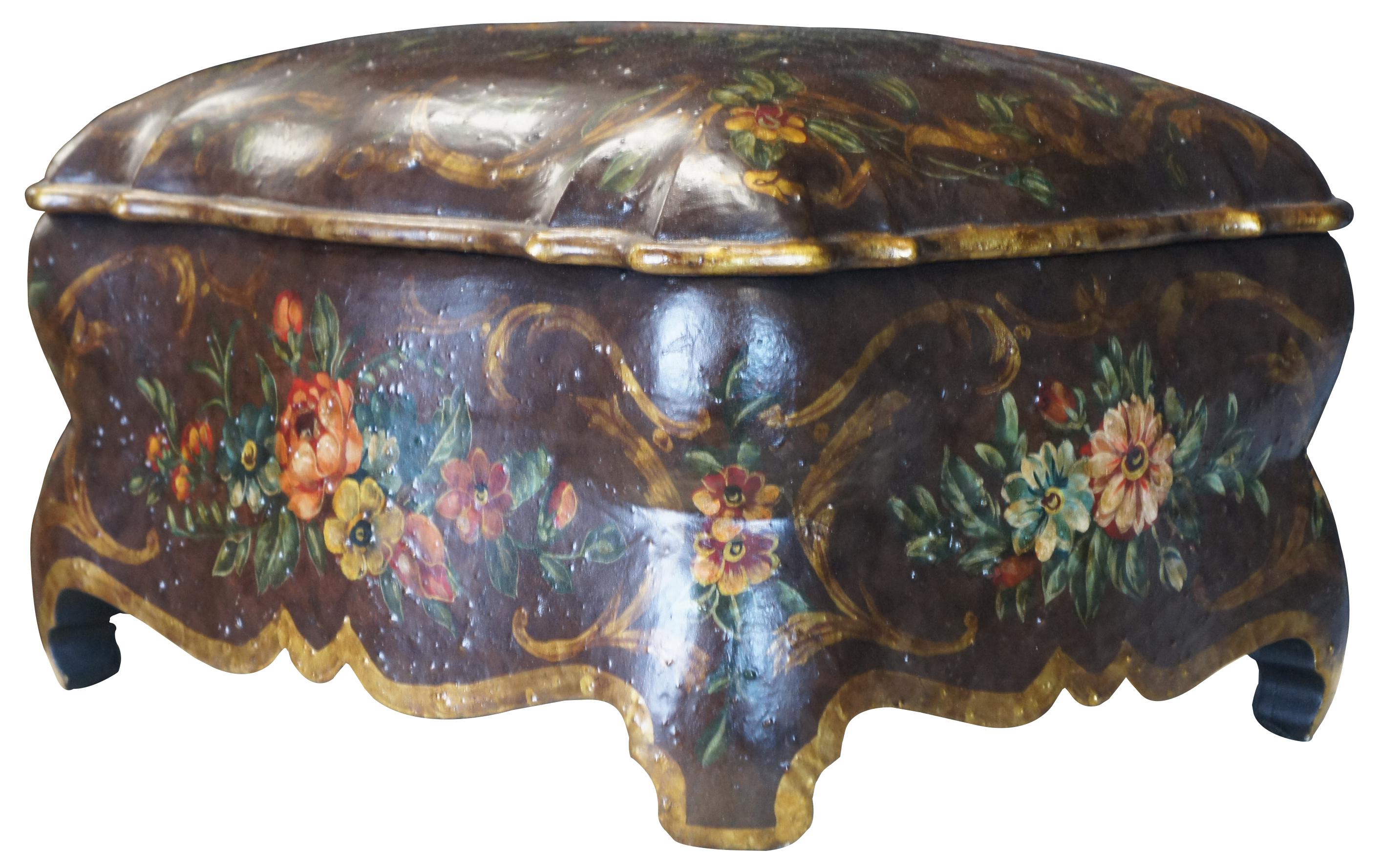 Baroque Revival Hand Painted Bombe Decorative Box Jewelry Chest Centerpiece In Good Condition For Sale In Dayton, OH