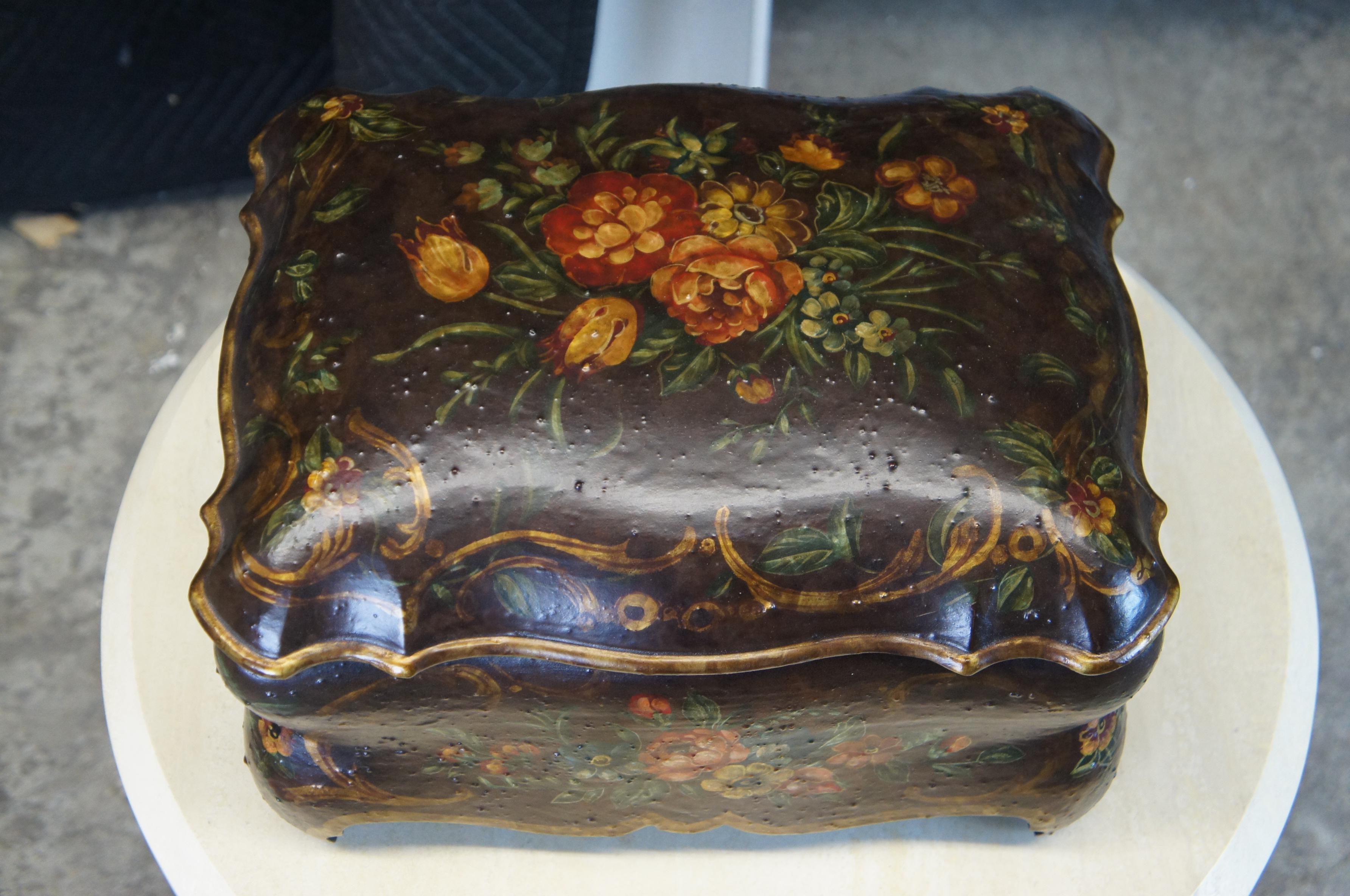 20th Century Baroque Revival Hand Painted Bombe Decorative Box Jewelry Chest Centerpiece For Sale
