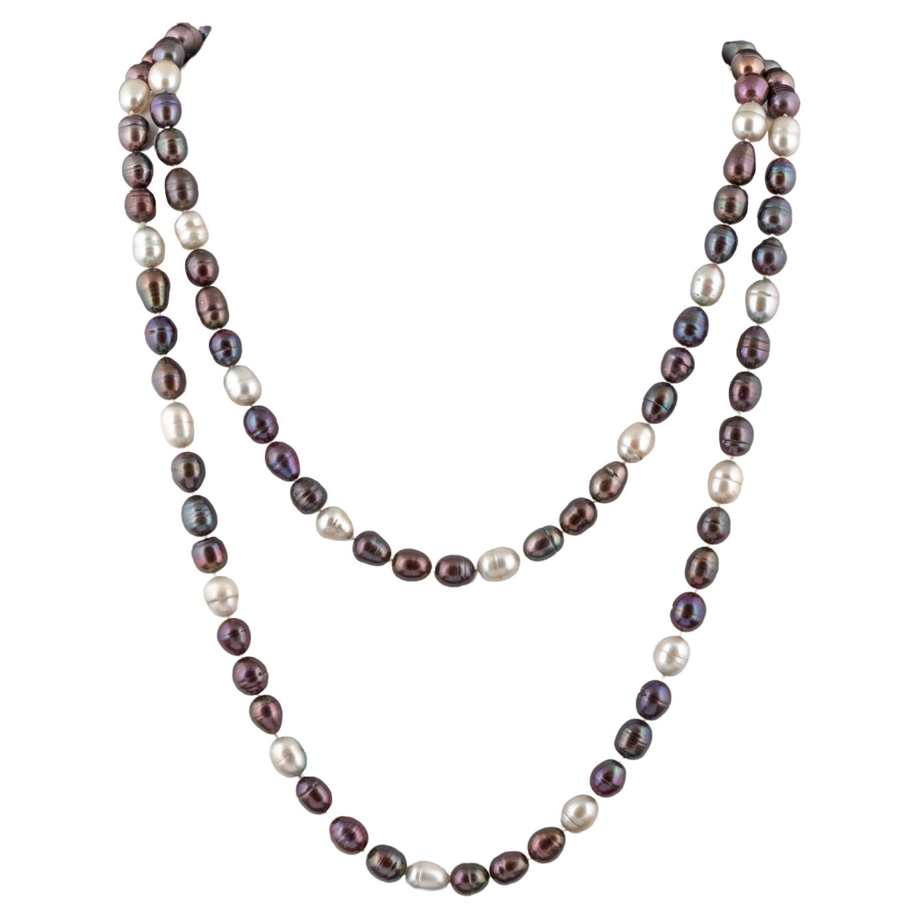 Baroque Revival Long Freshwater Pearl Necklace, 20th Century, 130 cm For Sale