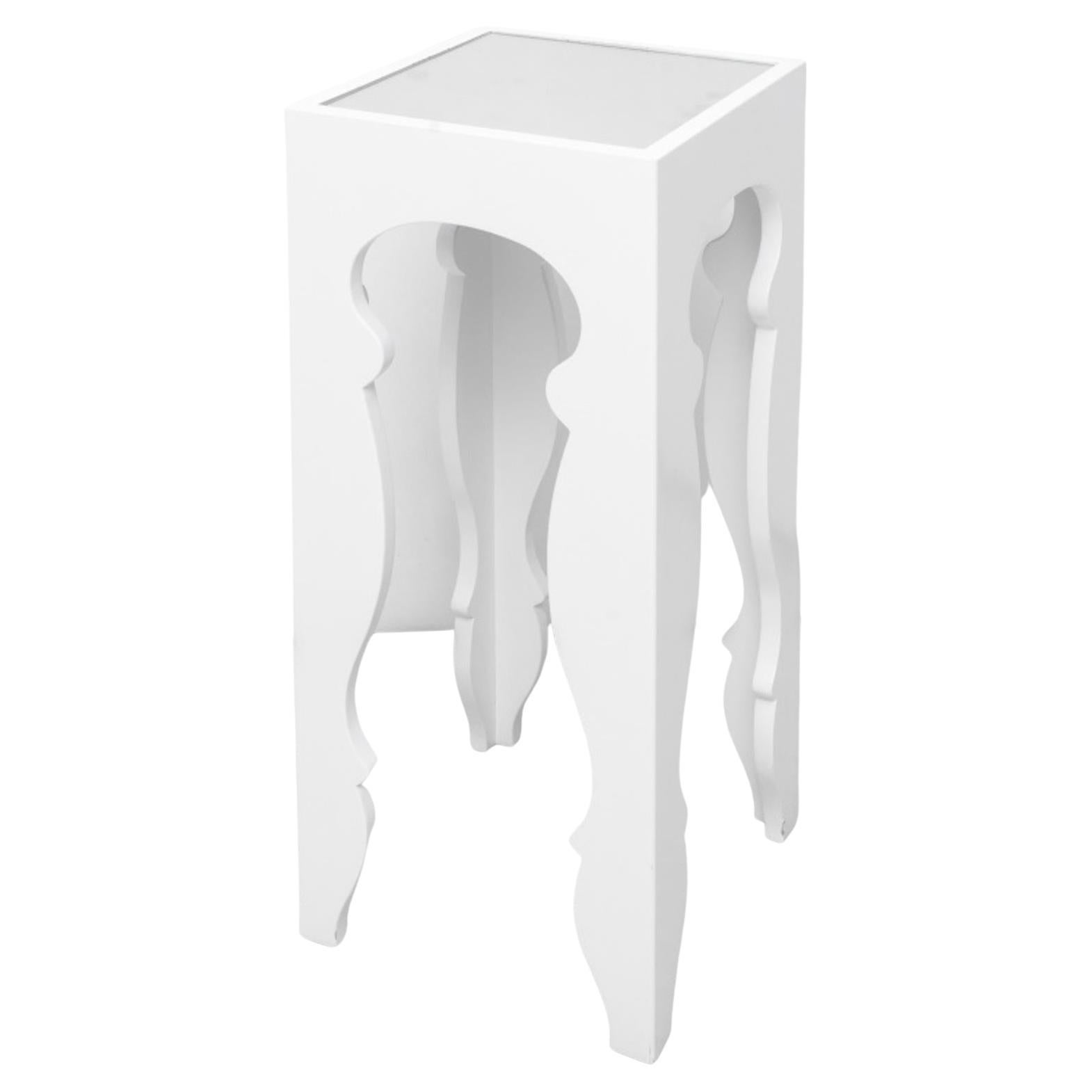 Baroque Revival Modern White Lacquered End Table For Sale