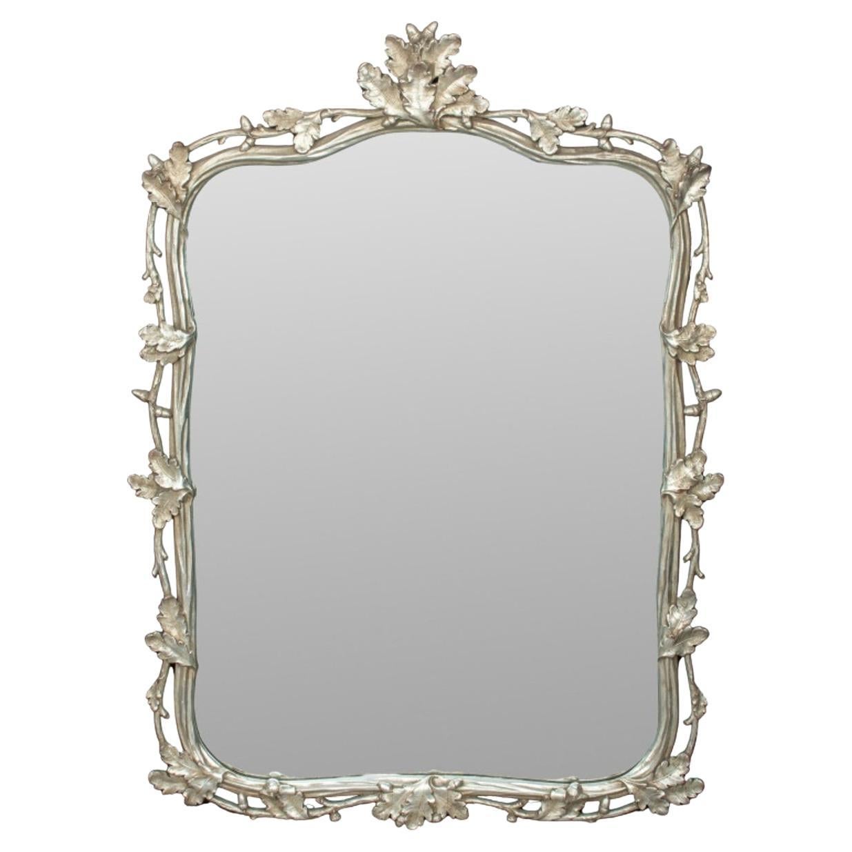 Baroque Revival Oak & Acorn Silvered Wood Mirror For Sale