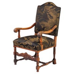 Baroque Revival Oak Armchair Upholstered in Jim Thompson Railay Bronze Matelassé