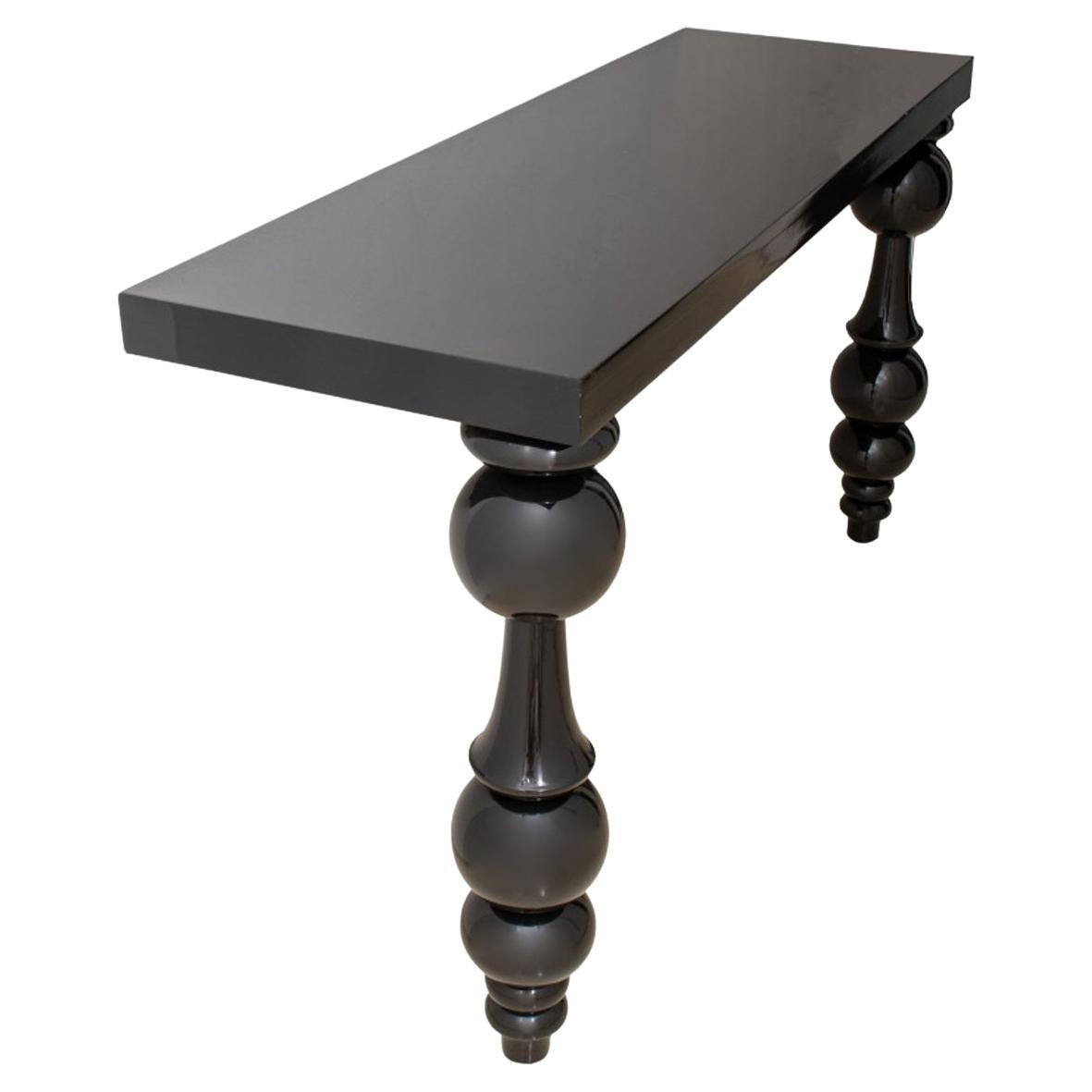 Baroque Revival Retro Black Lacquer Console Table For Sale